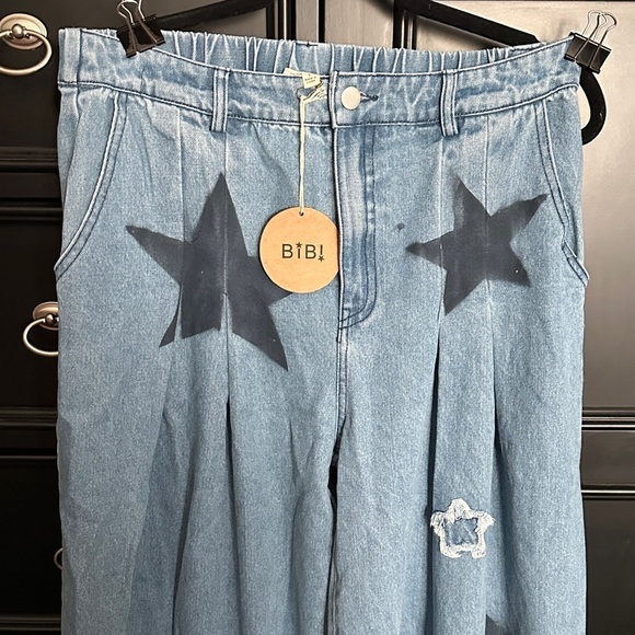 BiBi Star Pattern Wide Leg Jeans - Blue and Black - Picture 5 of 5